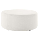 Oren Large 38" Round Woven Heathered Fabric Upholstered Ottoman in Heathered Weave Ivory
