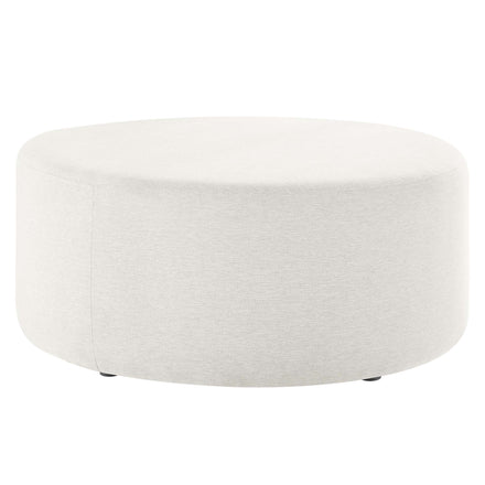 Callum Large 38" Round Woven Heathered Fabric Upholstered Ottoman in Heathered Weave Ivory