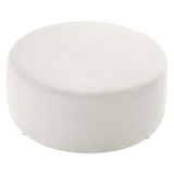 Oren Large 38" Round Woven Heathered Fabric Upholstered Ottoman in Heathered Weave Ivory