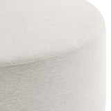 Oren Large 38" Round Woven Heathered Fabric Upholstered Ottoman in Heathered Weave Ivory