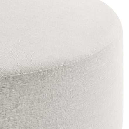 Callum Large 38" Round Woven Heathered Fabric Upholstered Ottoman in Heathered Weave Ivory