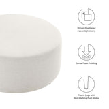 Oren Large 38" Round Woven Heathered Fabric Upholstered Ottoman in Heathered Weave Ivory