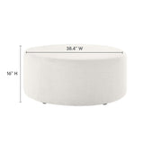 Oren Large 38" Round Woven Heathered Fabric Upholstered Ottoman in Heathered Weave Ivory