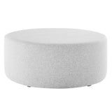 Oren Large 38" Round Woven Heathered Fabric Upholstered Ottoman in Heathered Weave Light Gray