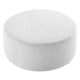Oren Large 38" Round Woven Heathered Fabric Upholstered Ottoman in Heathered Weave Light Gray