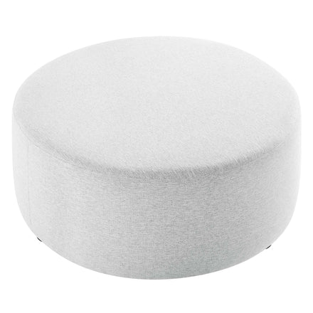 Callum Large 38" Round Woven Heathered Fabric Upholstered Ottoman in Heathered Weave Light Gray