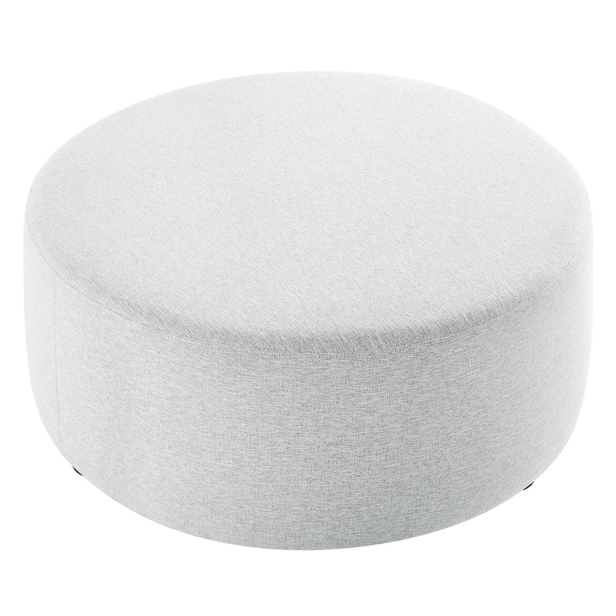Oren Large 38" Round Woven Heathered Fabric Upholstered Ottoman in Heathered Weave Light Gray
