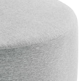 Oren Large 38" Round Woven Heathered Fabric Upholstered Ottoman in Heathered Weave Light Gray