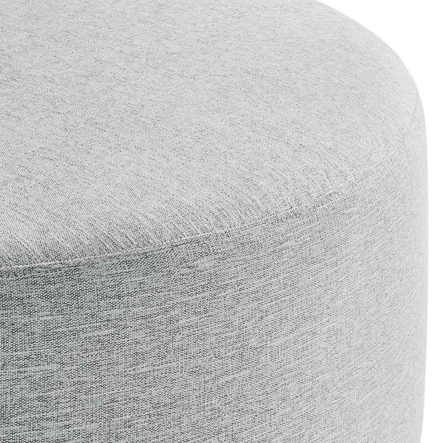 Oren Large 38" Round Woven Heathered Fabric Upholstered Ottoman in Heathered Weave Light Gray