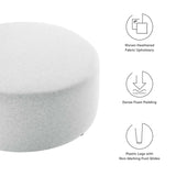 Oren Large 38" Round Woven Heathered Fabric Upholstered Ottoman in Heathered Weave Light Gray