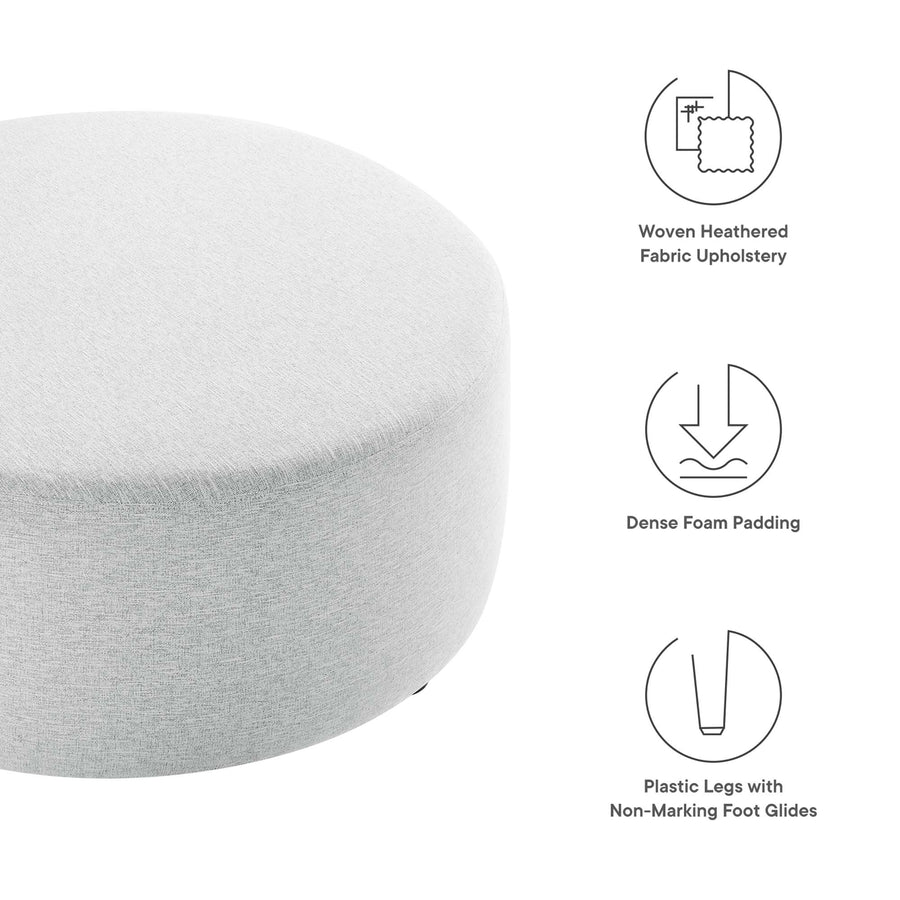 Oren Large 38" Round Woven Heathered Fabric Upholstered Ottoman in Heathered Weave Light Gray