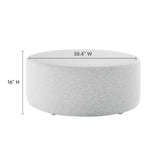 Oren Large 38" Round Woven Heathered Fabric Upholstered Ottoman in Heathered Weave Light Gray