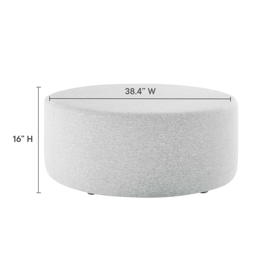 Oren Large 38" Round Woven Heathered Fabric Upholstered Ottoman in Heathered Weave Light Gray