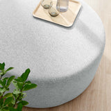 Oren Large 38" Round Woven Heathered Fabric Upholstered Ottoman in Heathered Weave Light Gray