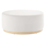 Maple Large 38" Round Performance Velvet Upholstered Ottoman in Alabaster Natural