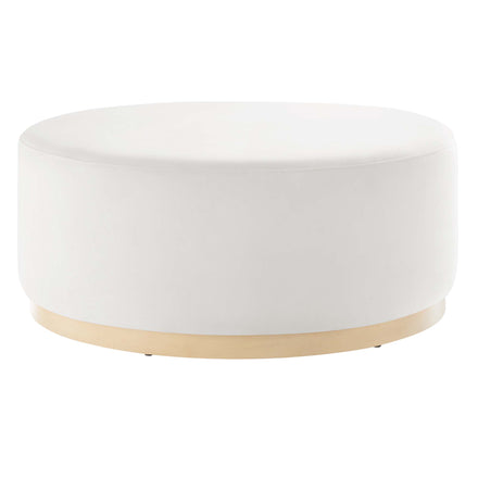 Tilden Large 38" Round Performance Velvet Upholstered Ottoman in Alabaster Natural