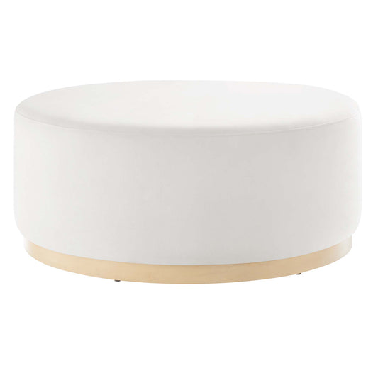 Tilden Large 38" Round Performance Velvet Upholstered Ottoman by Furniture For America