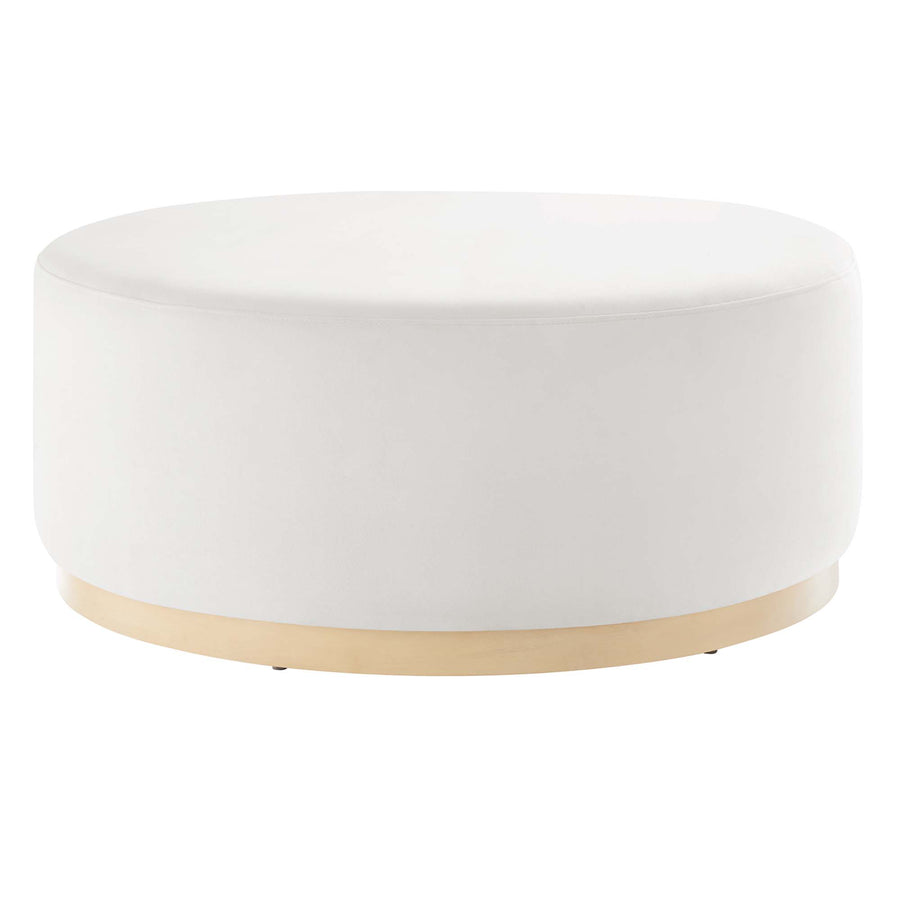 Maple Large 38" Round Performance Velvet Upholstered Ottoman in Alabaster Natural