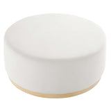 Maple Large 38" Round Performance Velvet Upholstered Ottoman in Alabaster Natural
