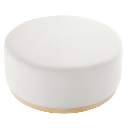 Tilden Large 38" Round Performance Velvet Upholstered Ottoman by Furniture For America