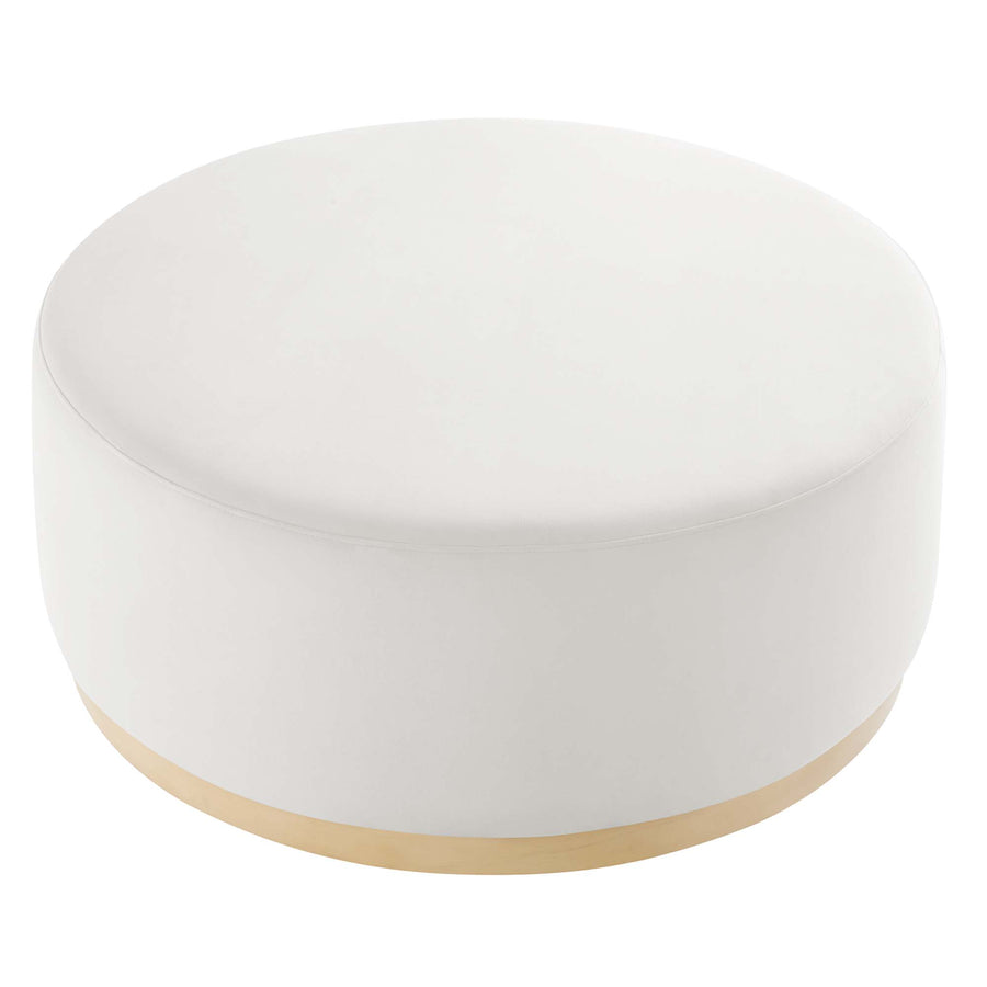 Maple Large 38" Round Performance Velvet Upholstered Ottoman in Alabaster Natural