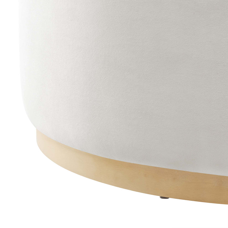 Maple Large 38" Round Performance Velvet Upholstered Ottoman in Alabaster Natural