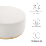 Maple Large 38" Round Performance Velvet Upholstered Ottoman in Alabaster Natural