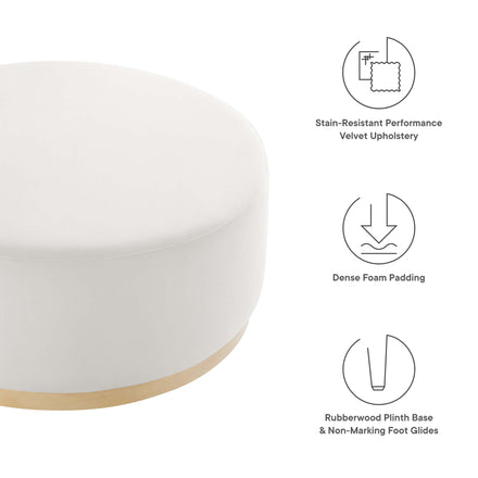 Tilden Large 38" Round Performance Velvet Upholstered Ottoman in Alabaster Natural