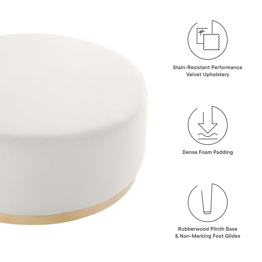 Maple Large 38" Round Performance Velvet Upholstered Ottoman in Alabaster Natural