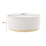 Maple Large 38" Round Performance Velvet Upholstered Ottoman in Alabaster Natural