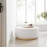 Maple Large 38" Round Performance Velvet Upholstered Ottoman in Alabaster Natural