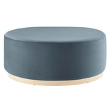 Maple Large 38" Round Performance Velvet Upholstered Ottoman in Cadet Blue Natural