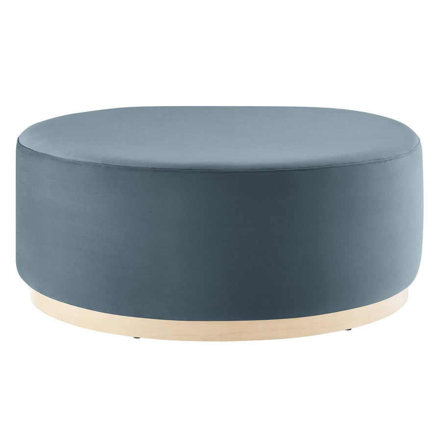 Maple Large 38" Round Performance Velvet Upholstered Ottoman in Cadet Blue Natural