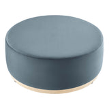 Maple Large 38" Round Performance Velvet Upholstered Ottoman in Cadet Blue Natural