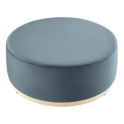 Tilden Large 38" Round Performance Velvet Upholstered Ottoman by Furniture For America