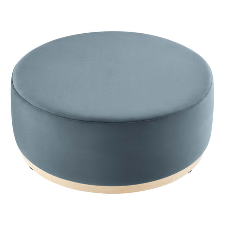 Tilden Large 38" Round Performance Velvet Upholstered Ottoman in Cadet Blue Natural