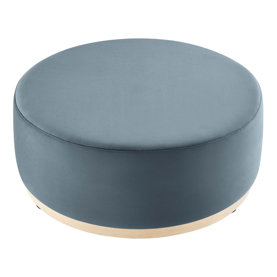 Maple Large 38" Round Performance Velvet Upholstered Ottoman in Cadet Blue Natural