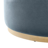 Maple Large 38" Round Performance Velvet Upholstered Ottoman in Cadet Blue Natural