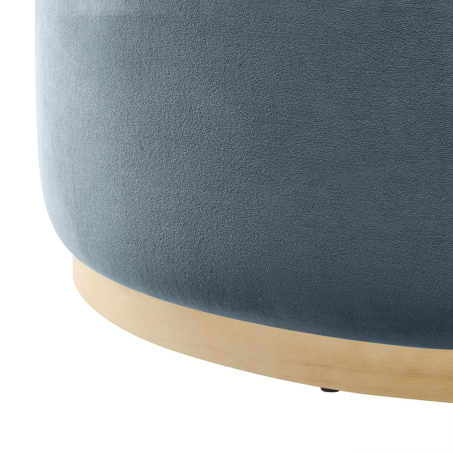 Maple Large 38" Round Performance Velvet Upholstered Ottoman in Cadet Blue Natural