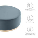 Maple Large 38" Round Performance Velvet Upholstered Ottoman in Cadet Blue Natural
