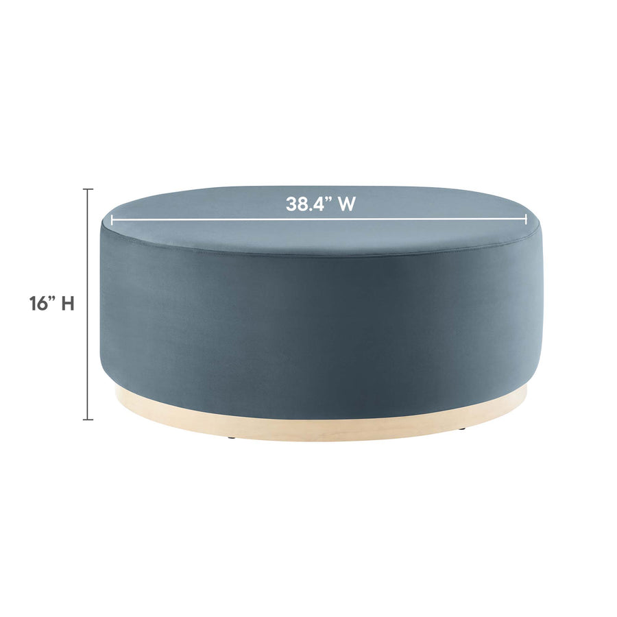 Maple Large 38" Round Performance Velvet Upholstered Ottoman in Cadet Blue Natural