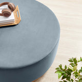 Maple Large 38" Round Performance Velvet Upholstered Ottoman in Cadet Blue Natural