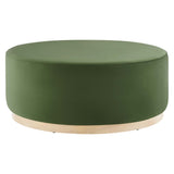 Maple Large 38" Round Performance Velvet Upholstered Ottoman in Moss Green Natural