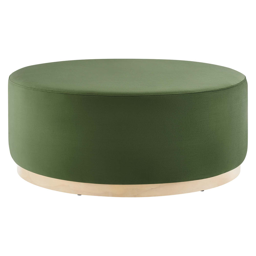 Maple Large 38" Round Performance Velvet Upholstered Ottoman in Moss Green Natural