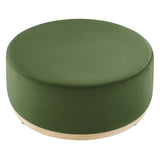 Maple Large 38" Round Performance Velvet Upholstered Ottoman in Moss Green Natural