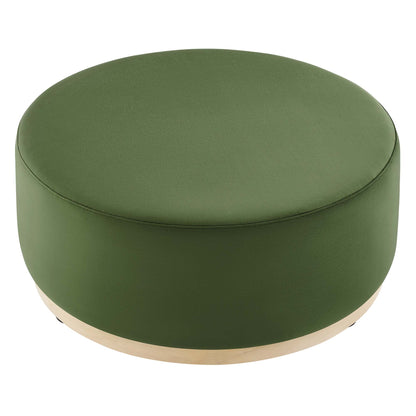 Tilden Large 38" Round Performance Velvet Upholstered Ottoman by Furniture For America