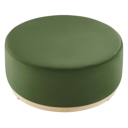 Tilden Large 38" Round Performance Velvet Upholstered Ottoman in Moss Green Natural