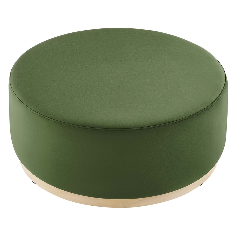 Maple Large 38" Round Performance Velvet Upholstered Ottoman in Moss Green Natural
