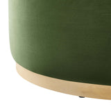Maple Large 38" Round Performance Velvet Upholstered Ottoman in Moss Green Natural