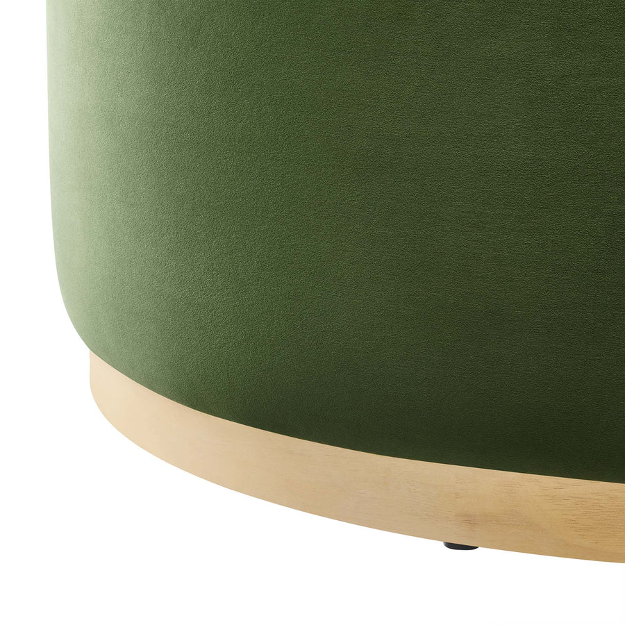 Maple Large 38" Round Performance Velvet Upholstered Ottoman in Moss Green Natural